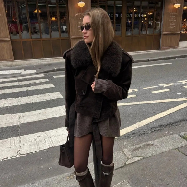 The Aspen Cropped Plush-Collar Jacket