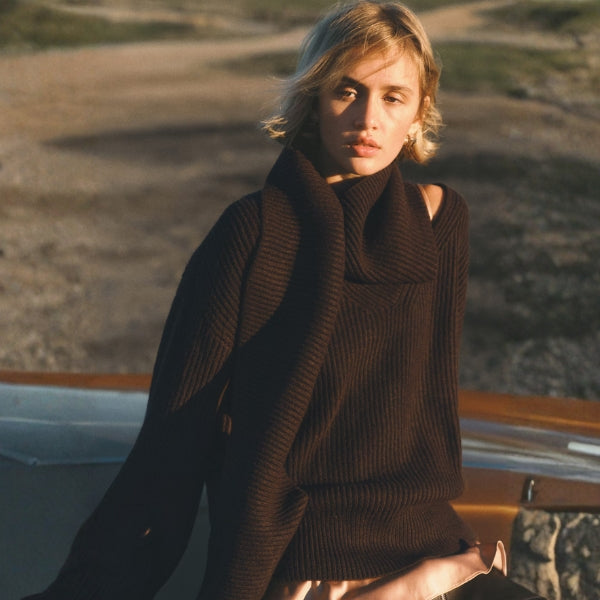The Kyoto Scarf-Neck Ribbed Sweater