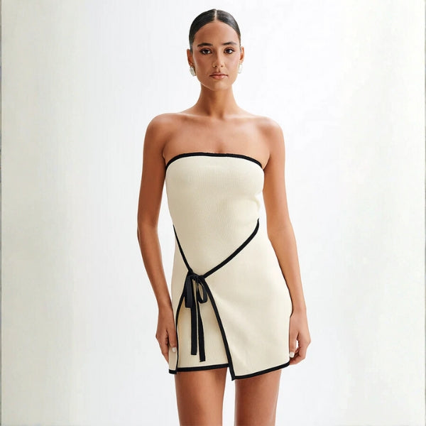 The Capri Contrast-Trim Strapless Mini Dress