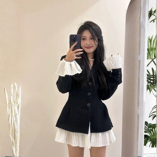 The Vienna Pleated-Trim Blazer Dress