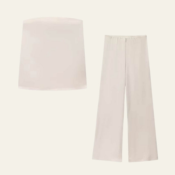 The Riviera Bandeau Satin-Finish Set