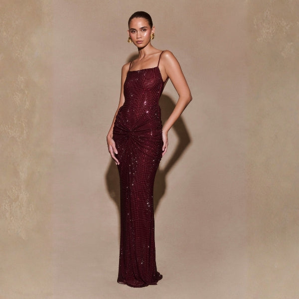 The Palermo Ruched-Sequin Maxi Dress