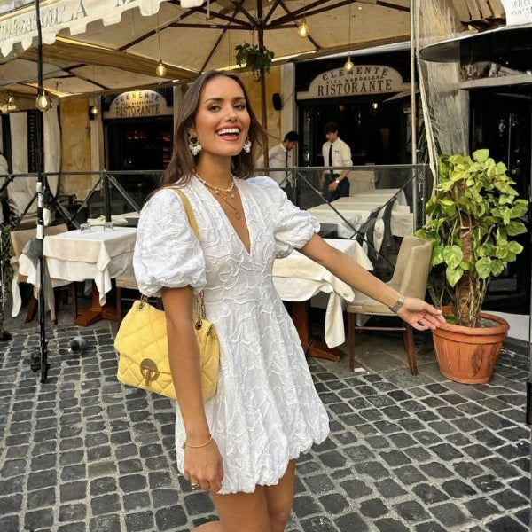 The Capri Textured Puff-Sleeve Mini Dress