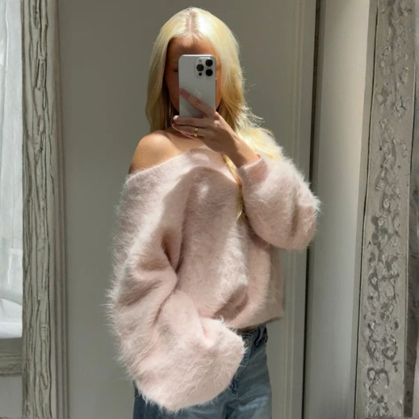 The Riviera Off-Shoulder Plush Knit Sweater