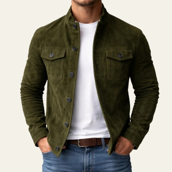 The Oslo Standing-Collar Suede-Effect Jacket