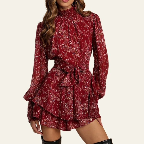 The Vienna High-Neck Tiered Mini Dress