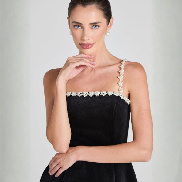 The Capri Pearl-Trim Mini Dress