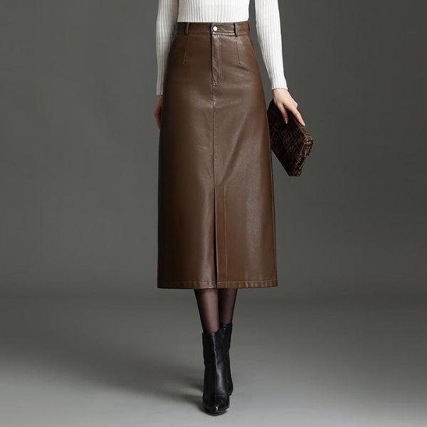 The Vienna Structured Leather Midi Skirt
