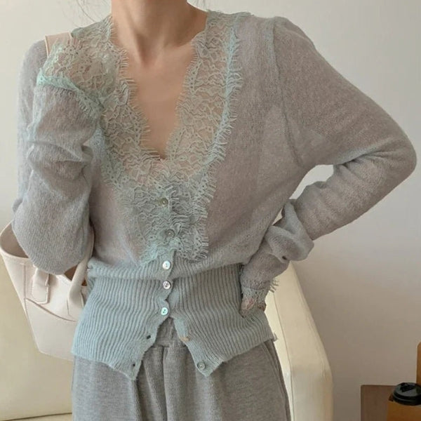 The Paris Lace-Trim Ribbed Cardigan