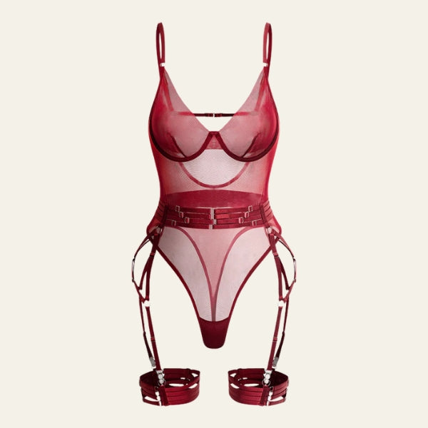 The Riviera Mesh Garter Bodysuit Set