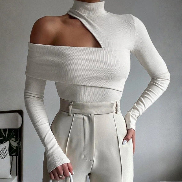 The Verona Asymmetric Ribbed Knit Top