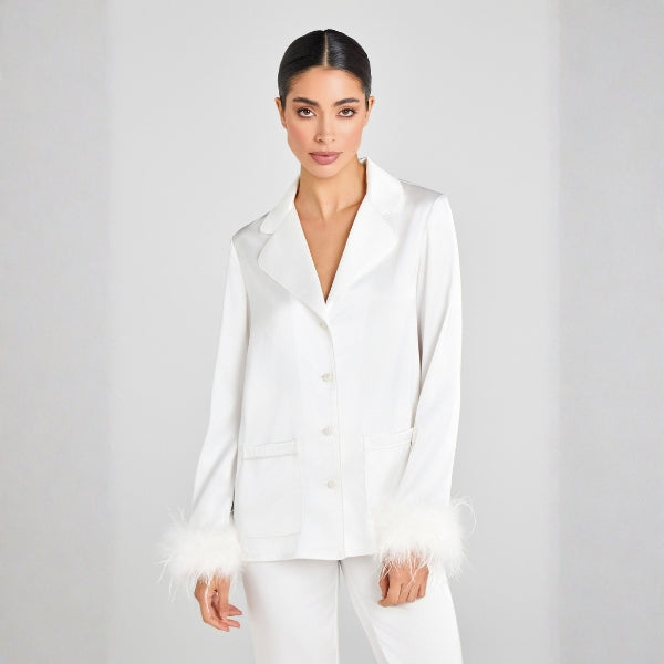 The Capri Feather-Trim Satin Lounge Set