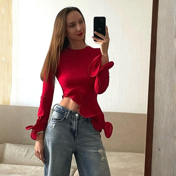 The Marbella Sculpted-Hem Long Sleeve Top