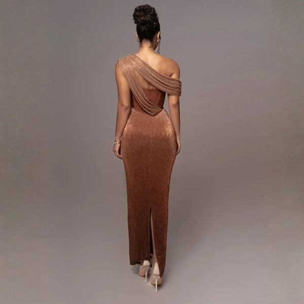 The Valencia Draped One-Shoulder Maxi Dress