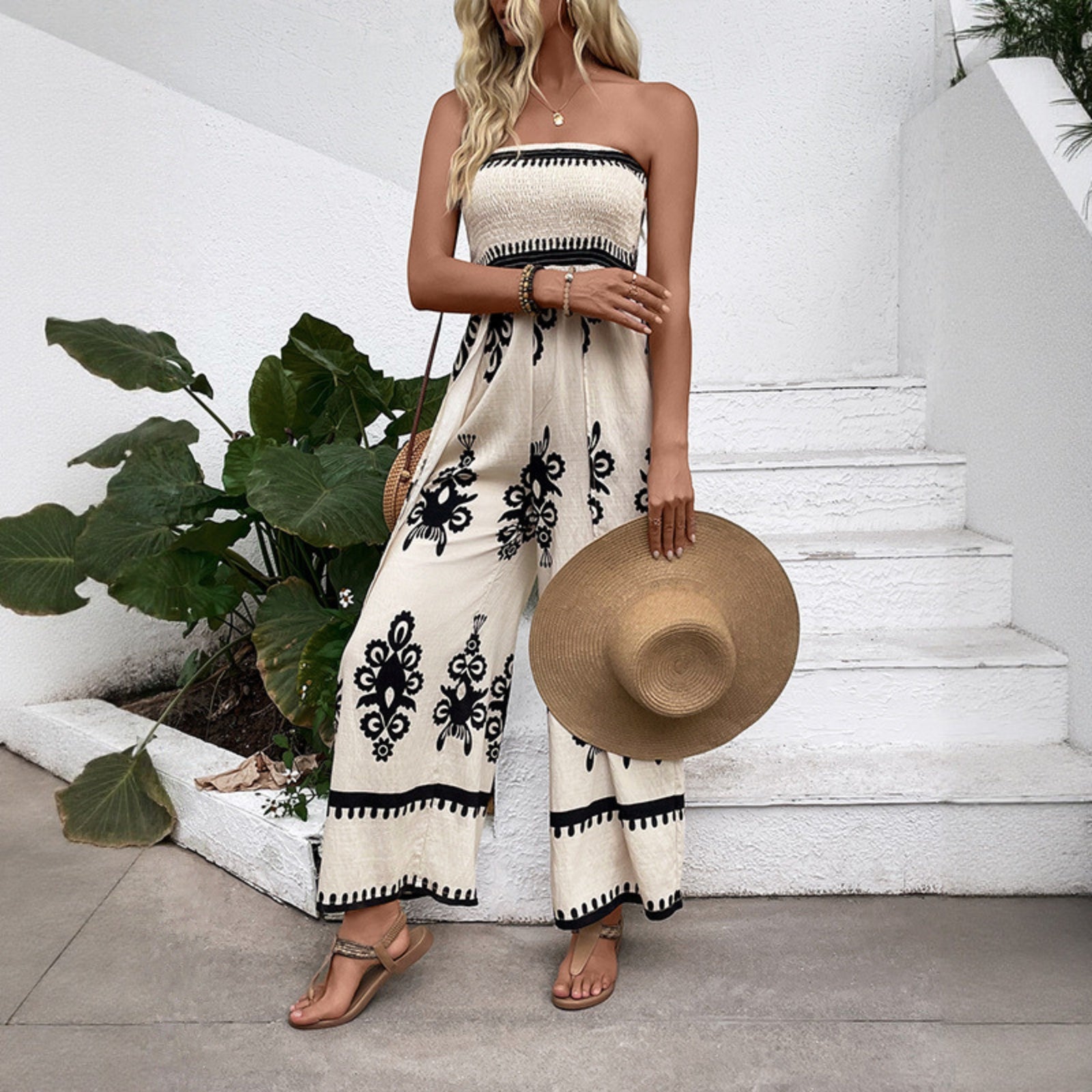 The Casablanca Patterned Strapless Jumpsuit