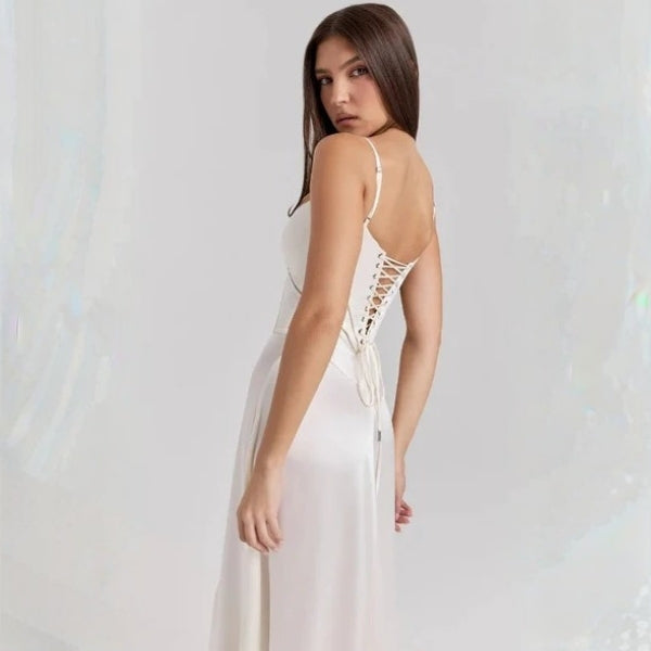 The Mirrorcurve Satin-Finish Maxi Dress