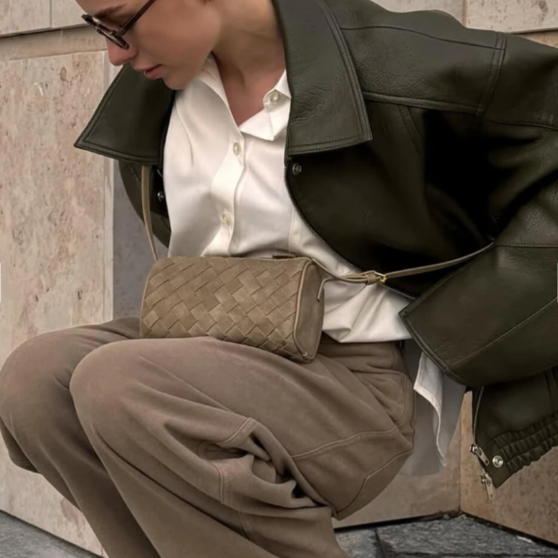 The Siena Woven Suede Shoulder Bag