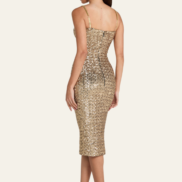 The Portofino Gold Sequin Midi Dress