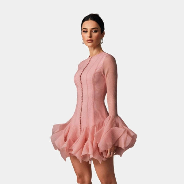 The Guila Sheer Ruffle-Flare Mini Dress