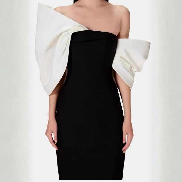 The Valessia Bow-Detail Contrast Midi Dress