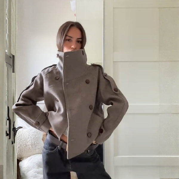 The Alpine Funnel-Neck Double-Breasted Trench Coat