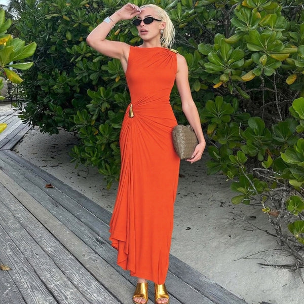 The Santorini Ruched Hardware Maxi Dress