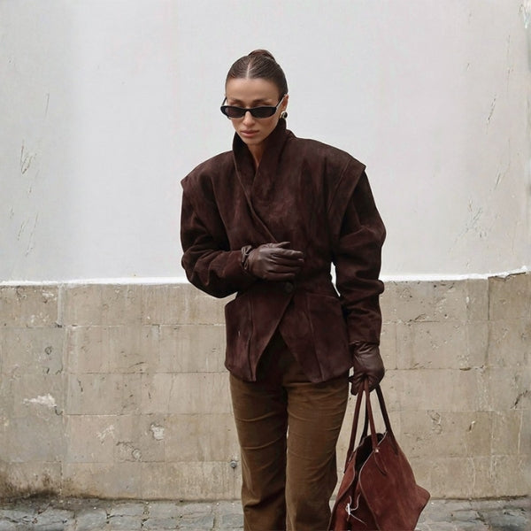 The Aspen Draped-Shoulder Wrap Blazer