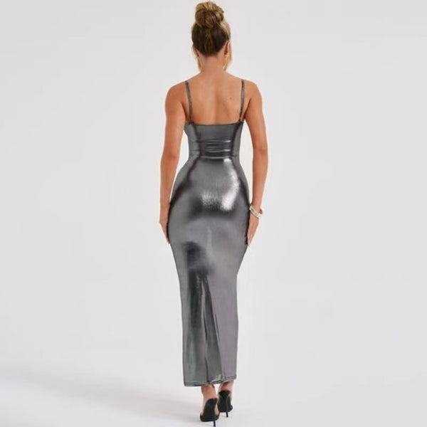 The Capri Metallic Sheen Slip Maxi Dress