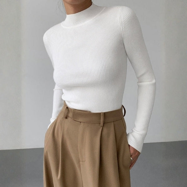 The Milan Ribbed Mock-Neck Long Sleeve Top