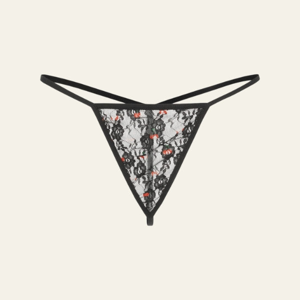The Verona Cherry-Print Lace Thong Set