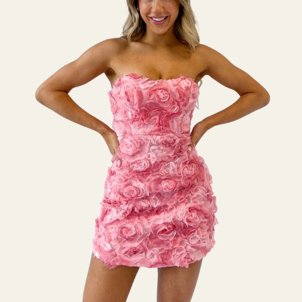 The Positano Floral-Texture Strapless Mini Dress