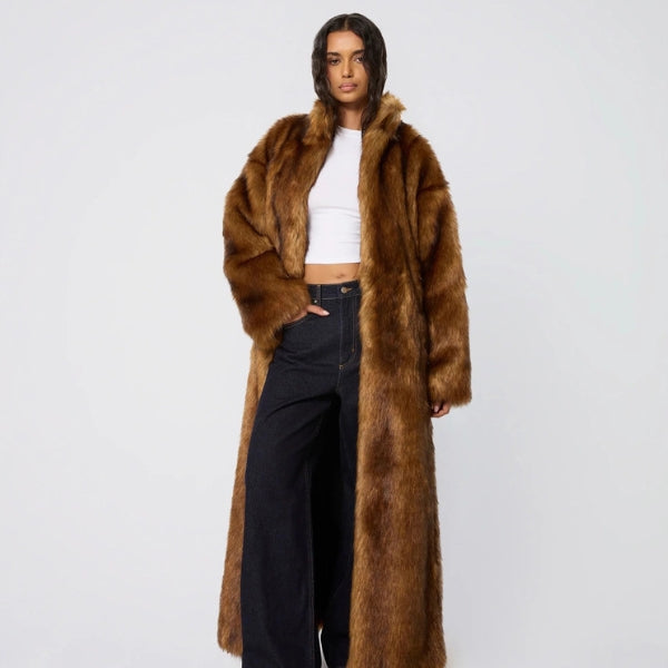 The Marlowe Longline Belted Faux-Fur Coat
