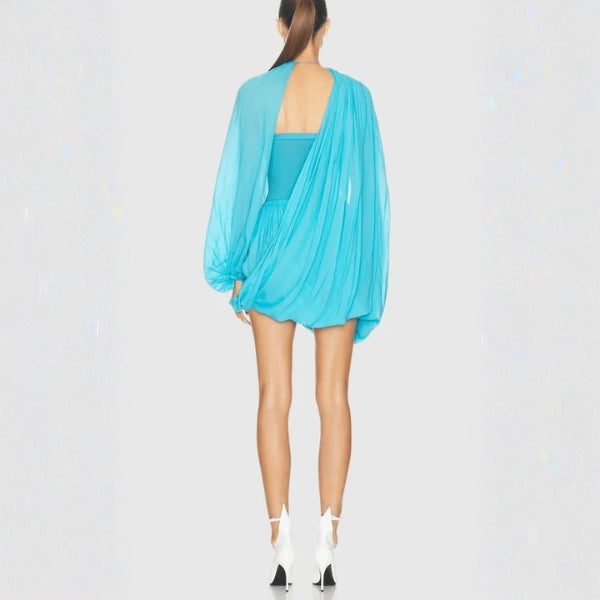 The Lucia Draped Flowing-Sleeve Mini Dress