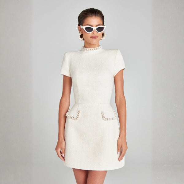 The Riviera Pearl-Trim Mini Dress