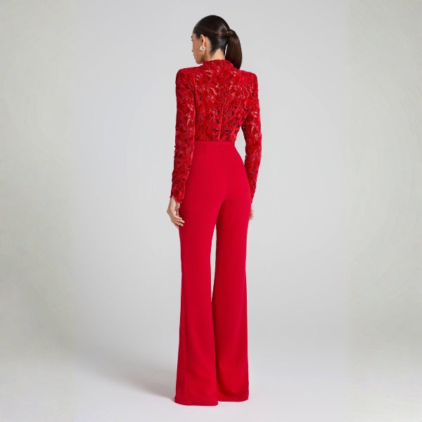 The Valencia Lace-Bodice Belted Jumpsuit