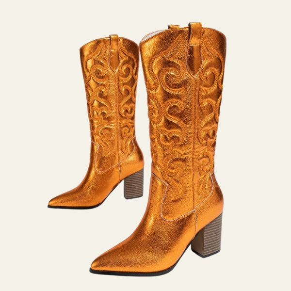 The Dakota Metallic Western Block-Heel Boots