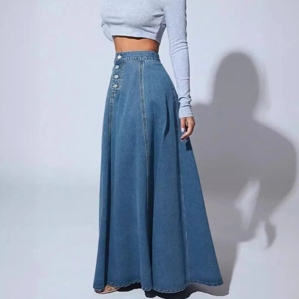The Shoreline Button-Front Denim Maxi Skirt