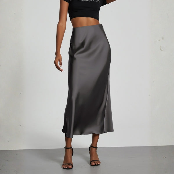 The Riviera Satin-Finish Midi Skirt