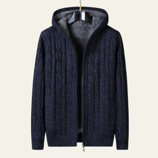 The Aspen Hooded Cable-Knit Zip Sweater