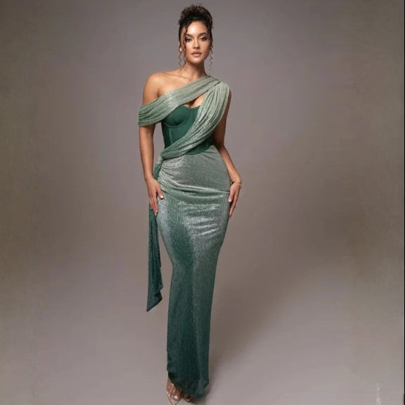 The Valencia Draped One-Shoulder Maxi Dress