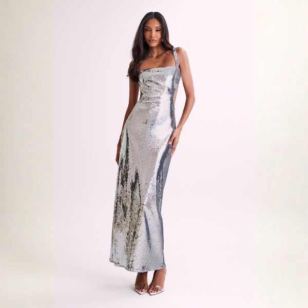 The Capri Cutout-Sequin Maxi Dress