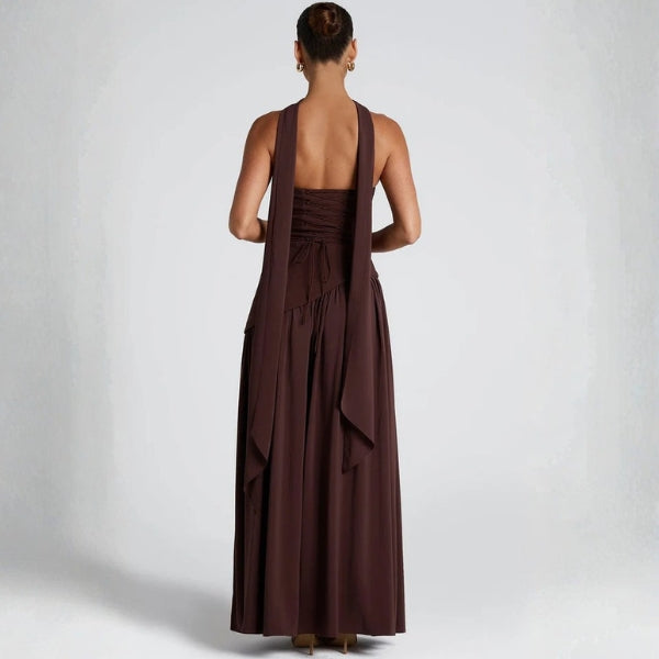 The Riviera Asymmetric-Waist Strapless Maxi Dress