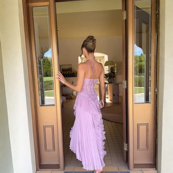 The Isola Evening Pleated Ruffle Maxi Dress