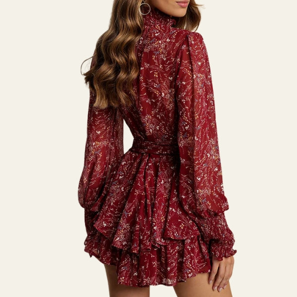 The Vienna High-Neck Tiered Mini Dress