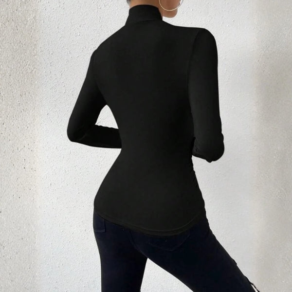 The Capri Wrap-Neck Ruched Long Sleeve Top