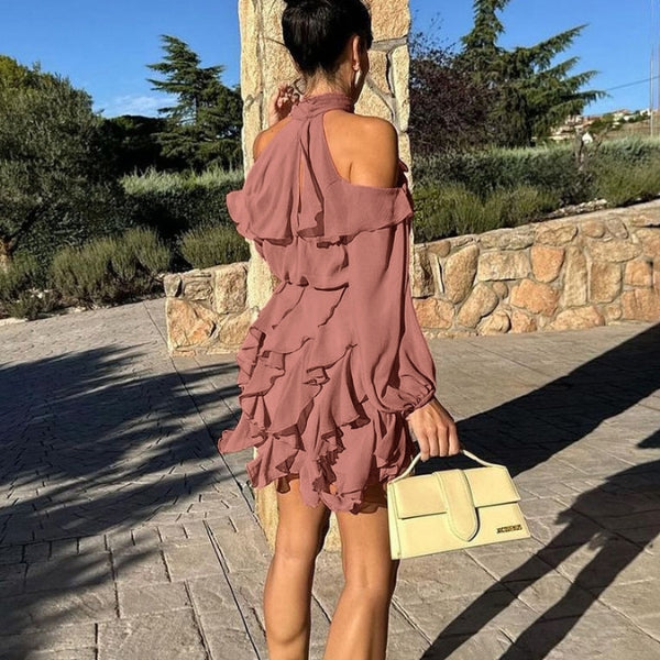 The Santorini Ruffle Cold-Shoulder Dress