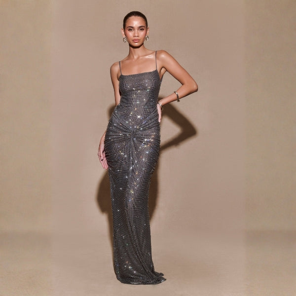 The Sorrento Ruched-Sequin Maxi Dress
