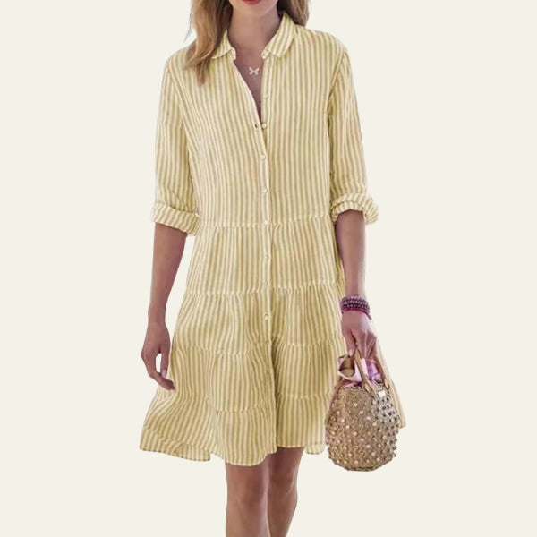 The Positano Tiered Stripe Shirt Dress