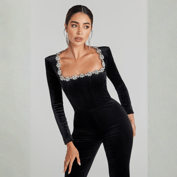 The Milano Embellished Square-Neck Jumpsuit