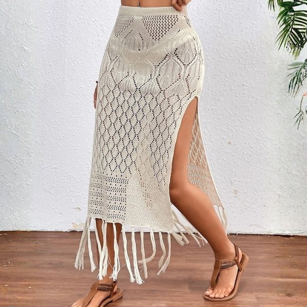 The Tulum Fringe Knit Beach Skirt